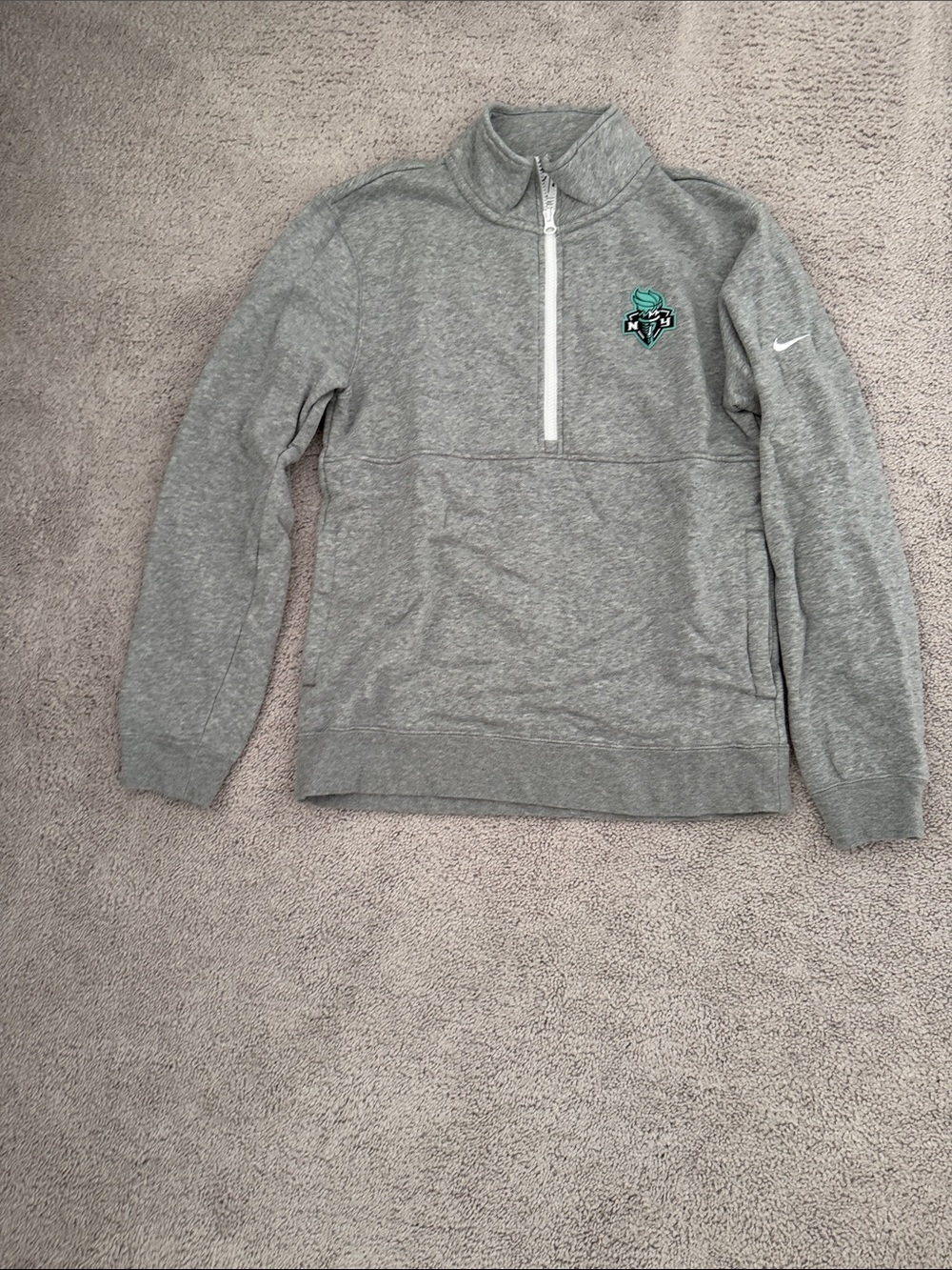New York Liberty Nike Men’s Gray Half-Zip Sweater with Logo Accent